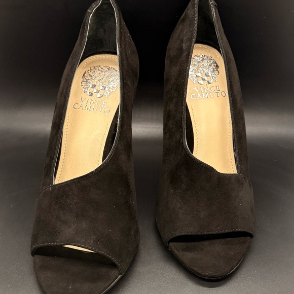 Vince Camuto Charcoal Suede Open-Toe Heels - Picture 4 of 4